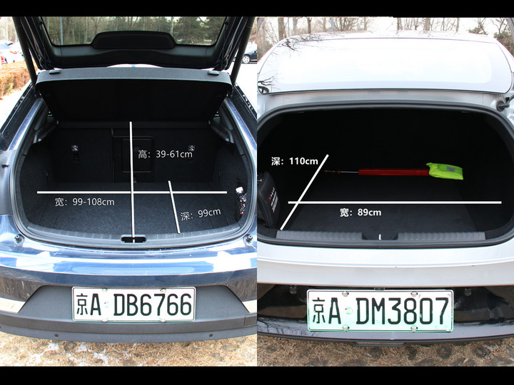 因此我们测量了小鹏p7和极星2的车内和后备箱空间.