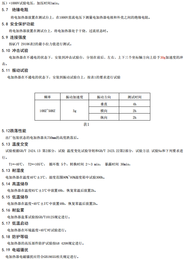 电动汽车用电加热器征求意见