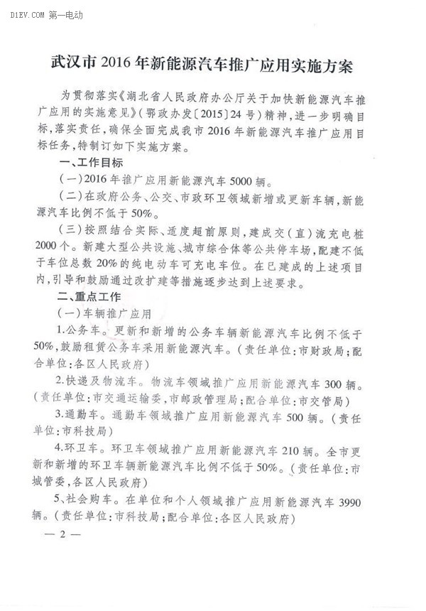 武漢市2016年新能源汽車推廣方案發(fā)布 計(jì)劃推廣6000輛