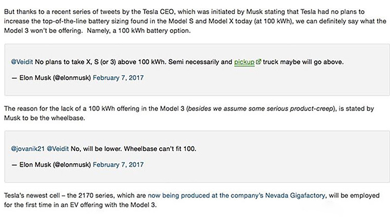 特斯拉Model 3车型或将搭载低配电池