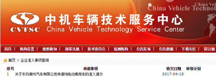东风柳汽申请纯电动乘用车准入 首款产品或年内上市
