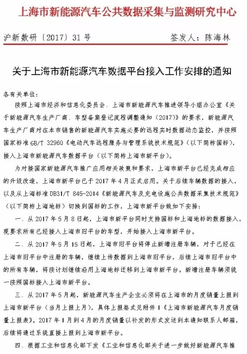 上海新能源汽車數(shù)據(jù)平臺(tái)正式啟用，車企月度銷量和事故需上報(bào)