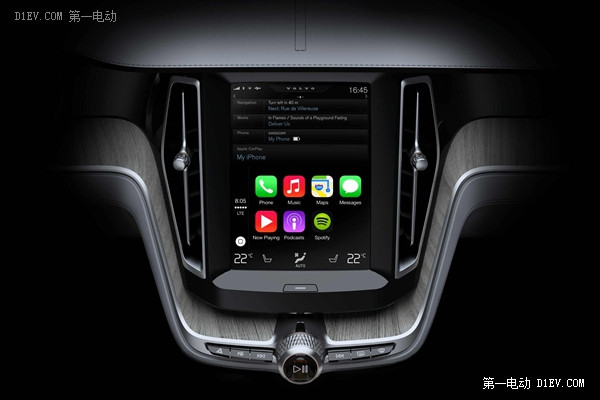 搭載Apple CarPlay服務(wù)的沃爾沃車內(nèi)縱置觸摸屏