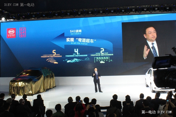 比亚迪集团董事长王传福在北京车展发布会现场演讲