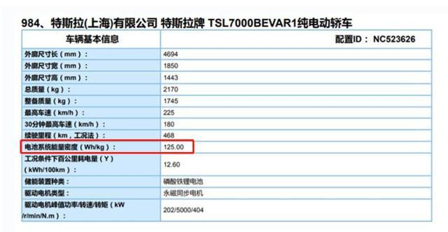 國產特斯拉磷酸鐵鋰版曝光，能量密度不及刀片電池，續航468公里