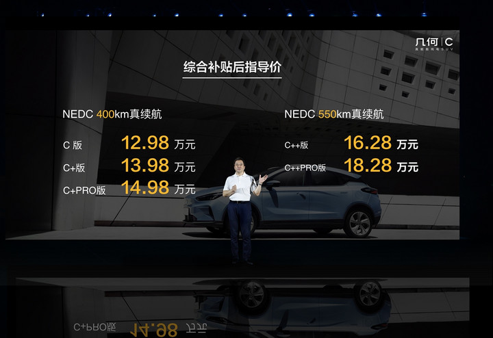 几何C正式上市售价12.98万-18.28万元 最高续航里程550km