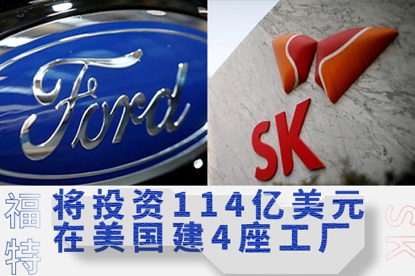 福特与SK创新将投资114亿美元 在美国建4座工厂