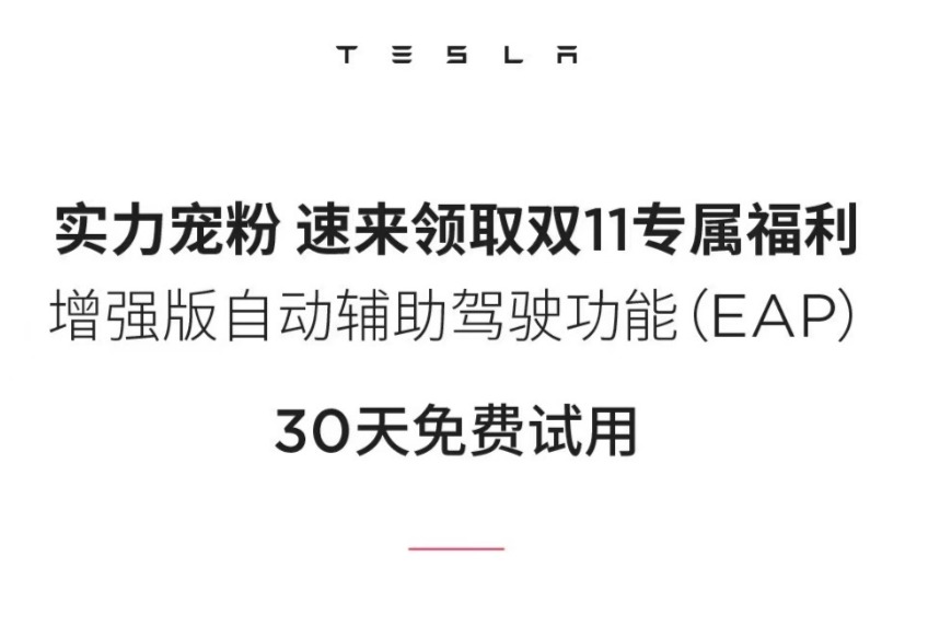 特斯拉为Model 3和Model Y中国车主推出“双11专属福利”