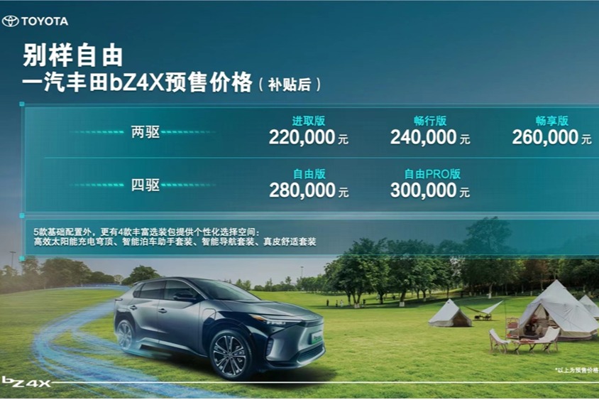 一汽丰田bZ系列首款纯电SUV bZ4X开启预售