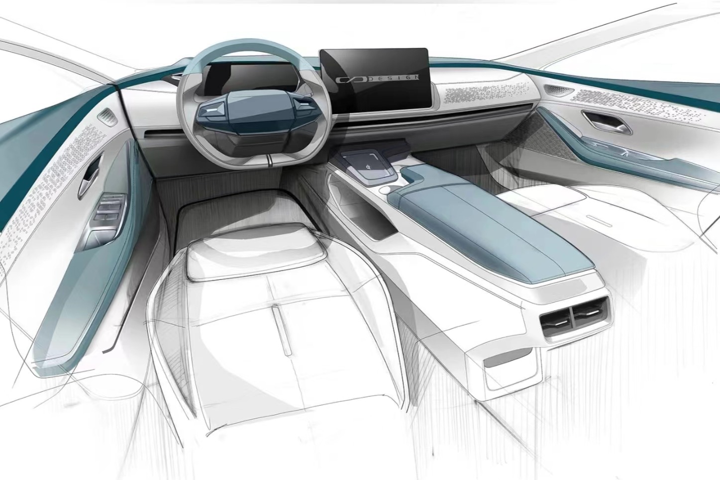 长安深蓝公布C385内饰手绘和渲染图