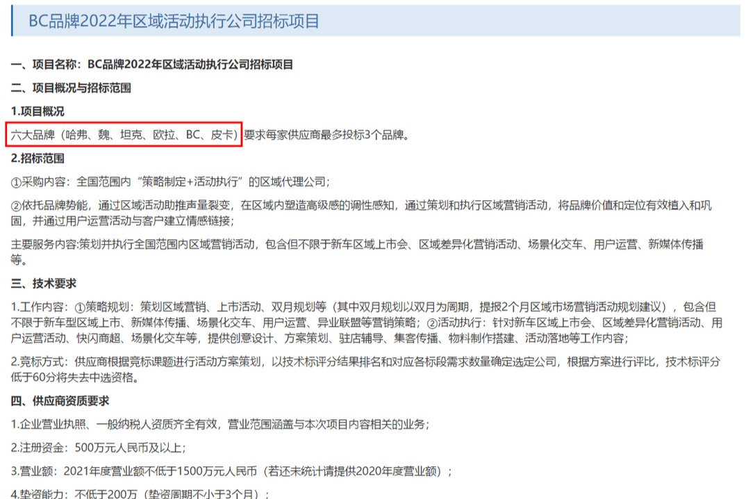 长城BC项目进展：首款车型为PHEV