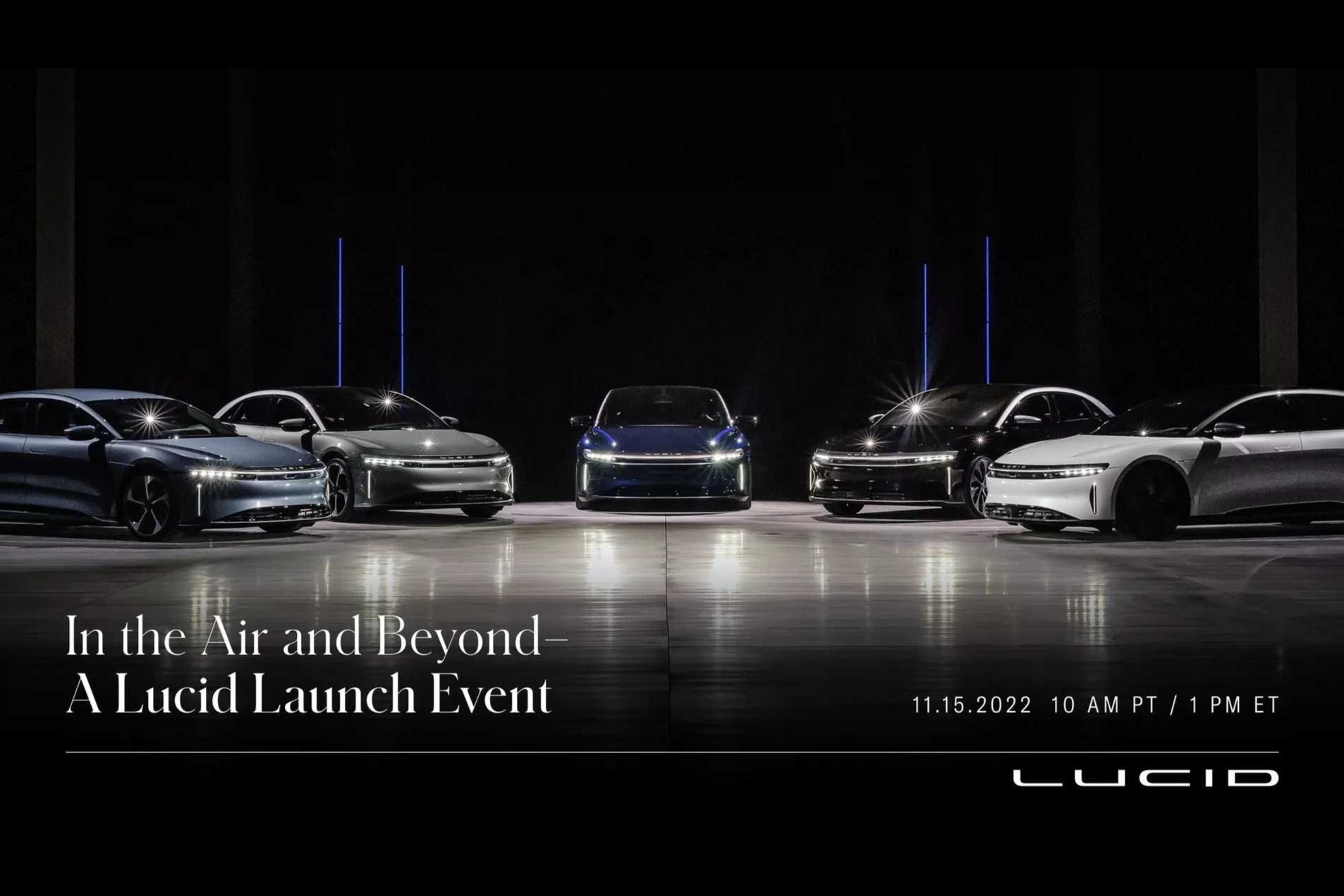 5款车型同台，Lucid Air系列将在11月15日亮相