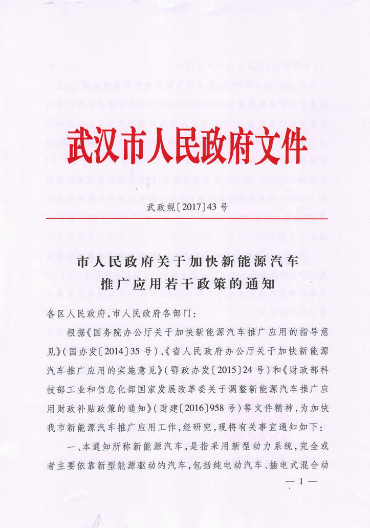 武漢新能源車(chē)地補(bǔ)政策正式發(fā)布 物流車(chē)可在三環(huán)線內(nèi)核定線路通行