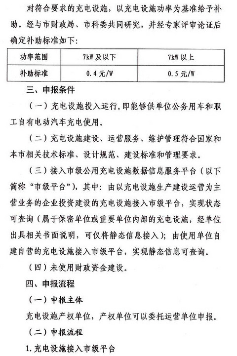 北京：公用充电设施功率在7kW以上 补助0.5元/W