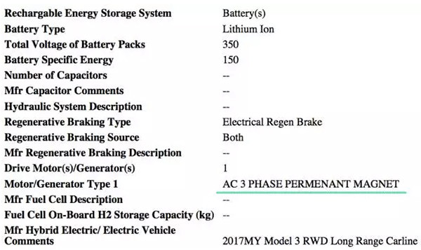 Model 3 长续航版的 EPA 报告截图