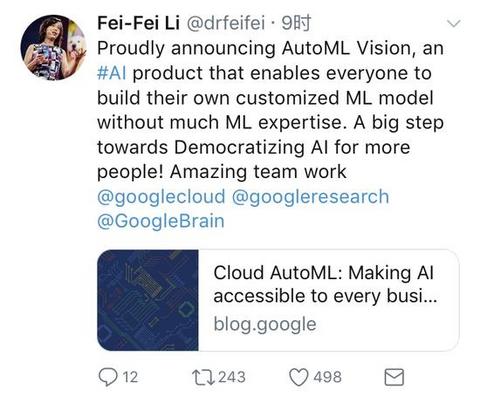 李飞飞宣布谷歌云里程碑事件：推出Cloud AutoML