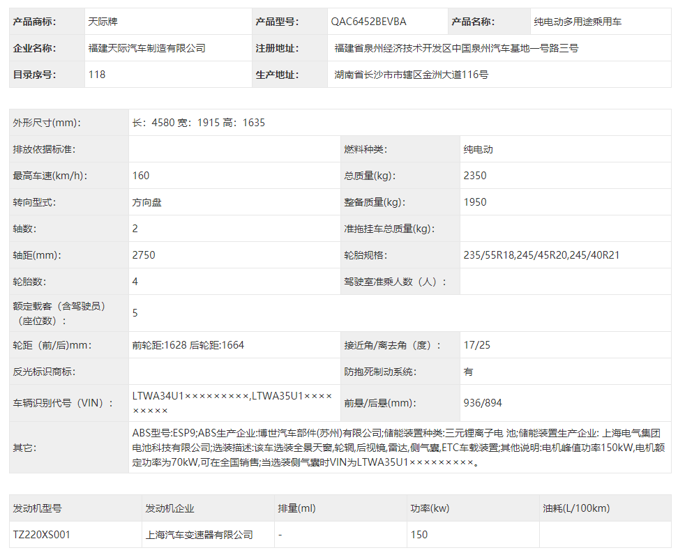 天際ME5純電版參數(shù)