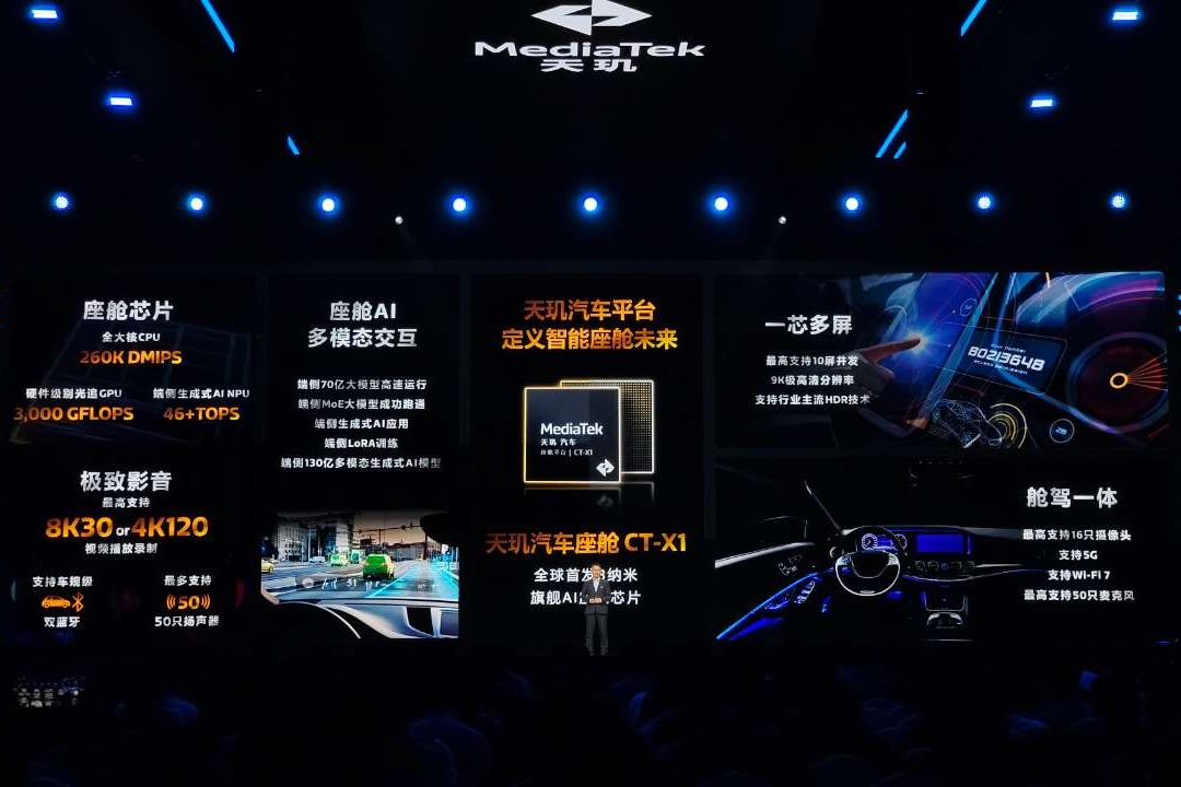 联发科发布3nm汽车芯片CT-X1：10屏16摄像头支持