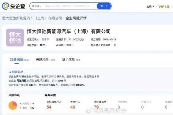 恒大新能源汽车子公司股权遭冻结，涉资近3亿