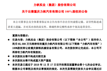 斥资6.5亿 车和家收购力帆获生产资质