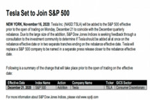 特斯拉入选标普500指数
