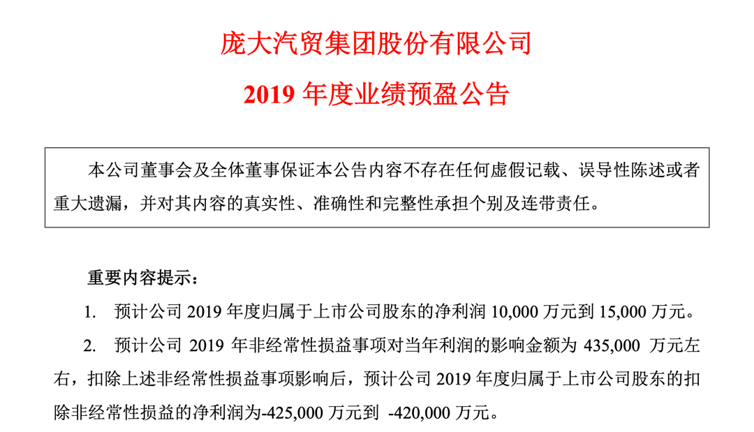 重整效益明显 庞大集团2019年预计扭亏为盈