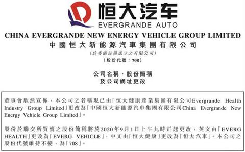 恒大健康更名,恒大汽车 恒大健康更名,恒大汽车
