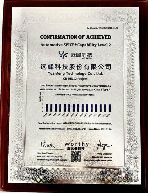 远峰科技正式通过ASPICE CL2国际认证,汽车电子产品开发能力跻身国际一流水平 远峰科技正式通过ASPICE CL2国际认证,汽车电子产品开发能力跻身国际一流水平