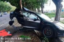 广州一特斯拉撞树后自燃 目前尚未有人员伤亡