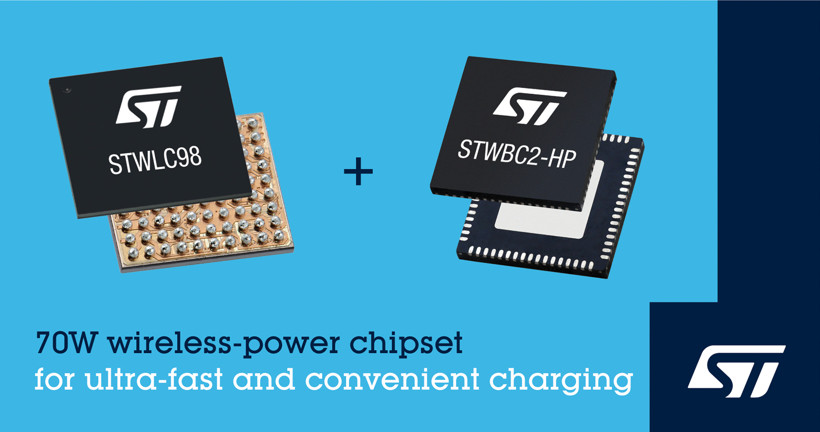 STMicroelectronics представляет интегрированный беспроводной приемник энергии STWLC98 для повышения скорости, эффективности и гибкости беспроводной зарядки
