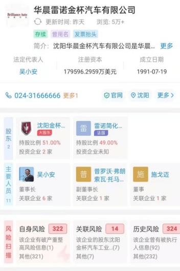 华晨雷诺破产，或致金杯损失4800万元