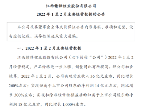 赣锋锂业前两月净利大涨3倍,后续有望保持量价齐升