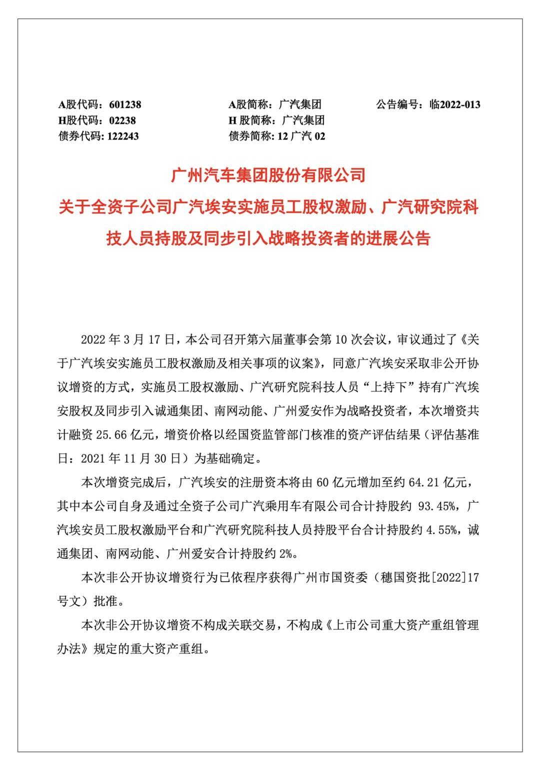 廣汽埃安混改新進展：完成員工股權(quán)激勵，將啟動A輪引戰(zhàn)