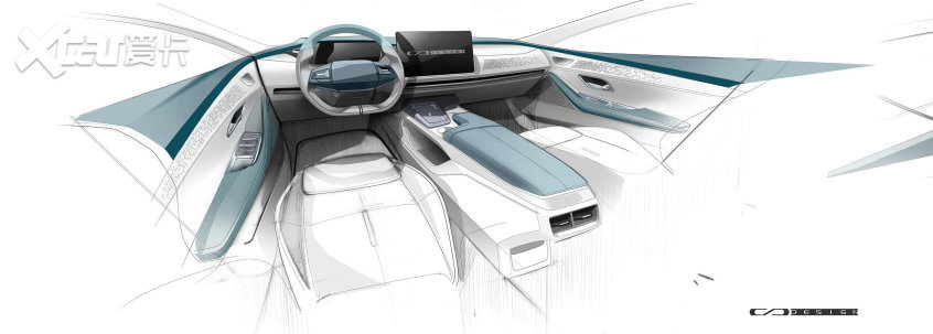 Чертеж интерьера Changan темно-синий C385, минималистский технологический стиль