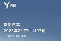 同比上涨50% 岚图2月交付新车1107辆