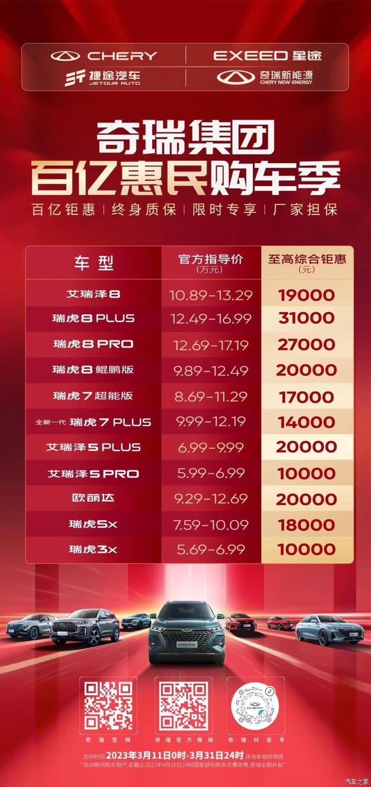 Скидка до 42 888 юаней Chery Group запускает официальную прямую скидку