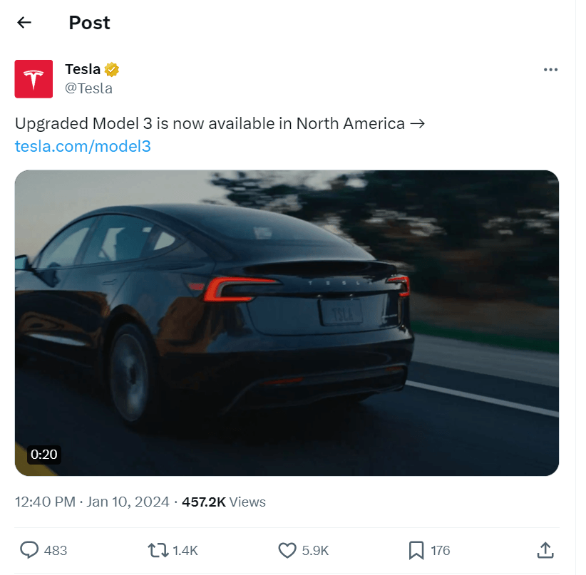 特斯拉Model 3煥新版現(xiàn)已在北美上市