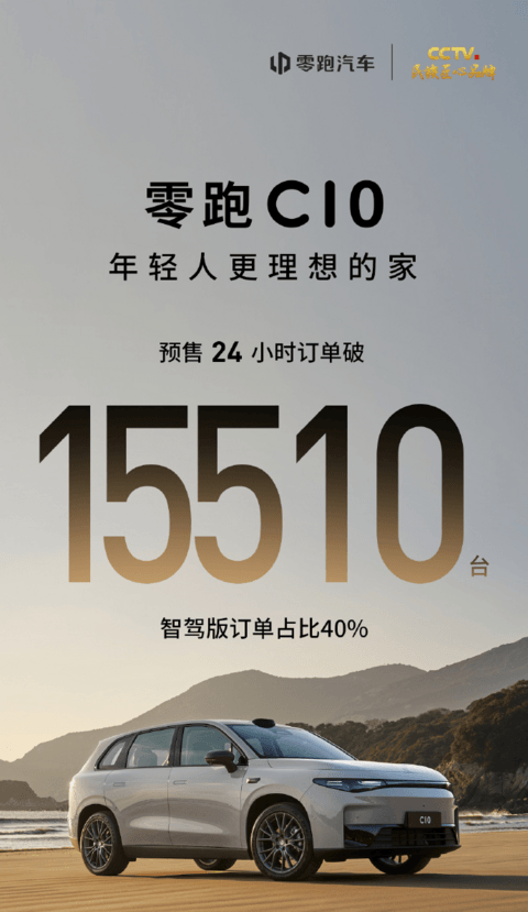 零跑C10预售24小时,订单破15510台
