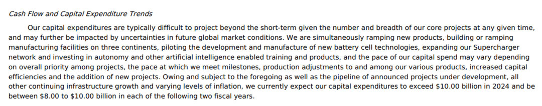 特斯拉预计今年资本支出达100亿美元