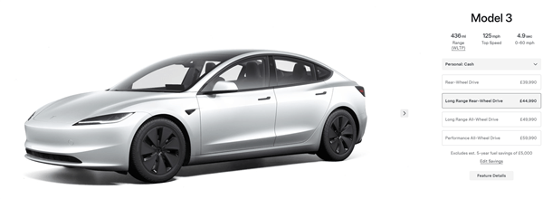特斯拉英國(guó)推出新款Model 3長(zhǎng)續(xù)航版：續(xù)航超700公里 能耗史上最低