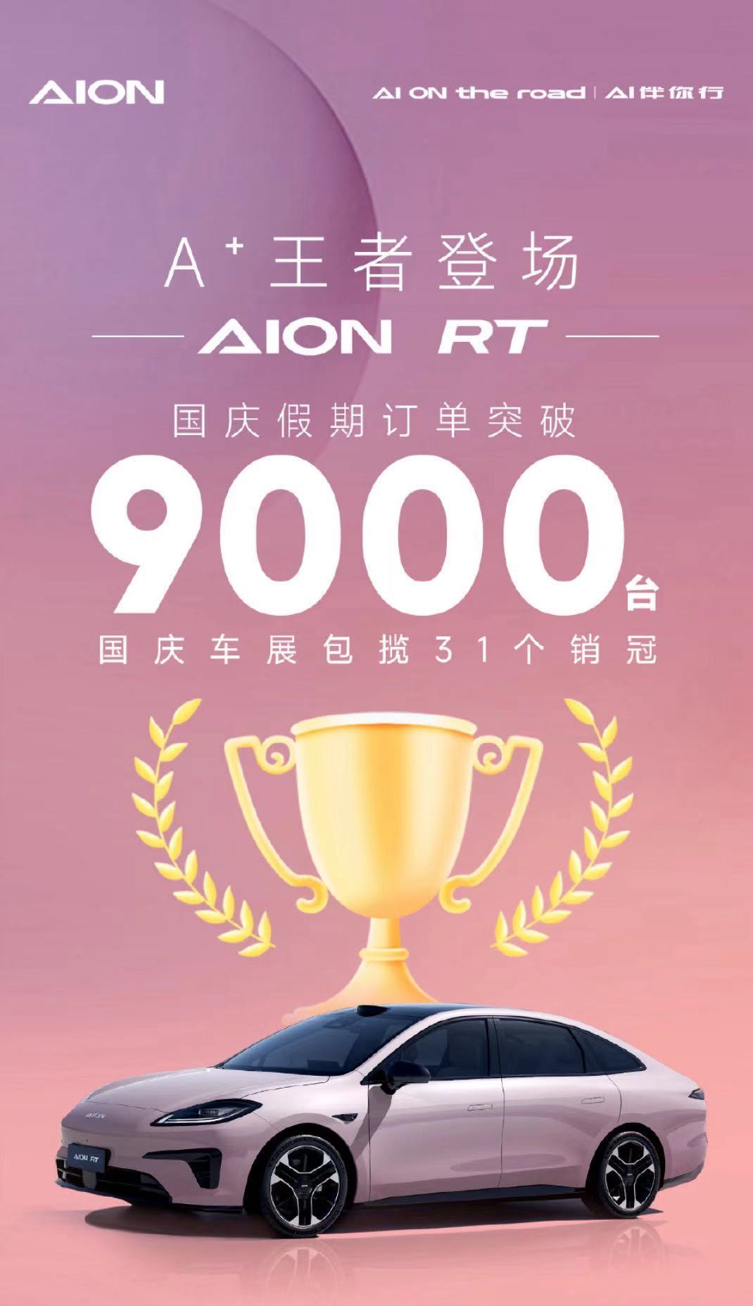 广汽埃安AION RT车型国庆假期订单超9000台