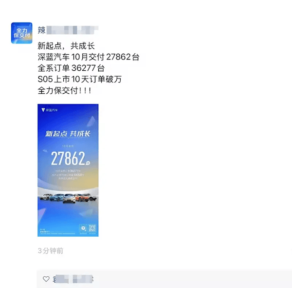 深蓝10月订单超3.6万辆 全体员工换头像保交付4万台