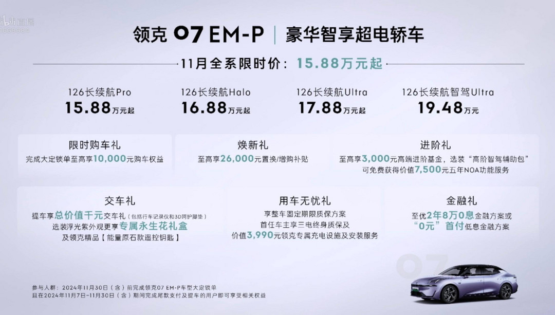 领克07 EM-P：16.98万起售，全新“浮光紫”配色引领潮流