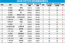 2024年10月TOP30轎車銷量投訴量對應點評