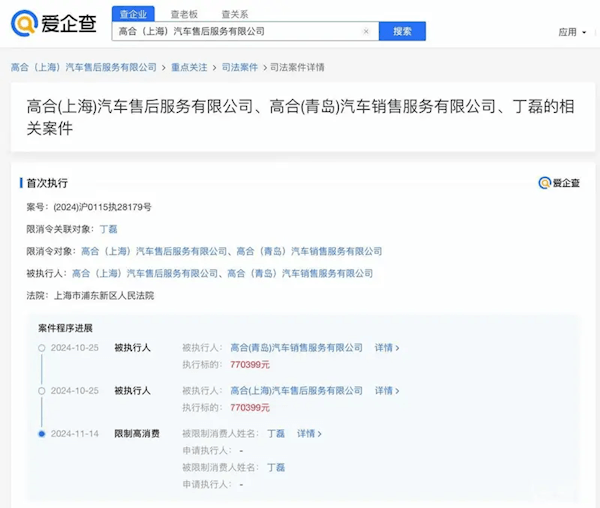 高合汽車創始人丁磊被限高消費：涉案公司強執金額超77萬元