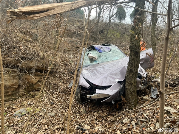 小米SU7不慎沖下近30米陡坡翻滾撞樹致報廢：完好護住車里三人