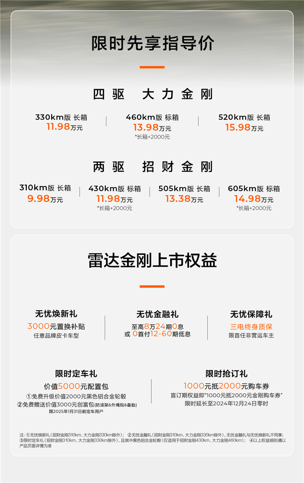 电比油低 吉利纯电皮卡雷达金刚正式上市：9.98万起