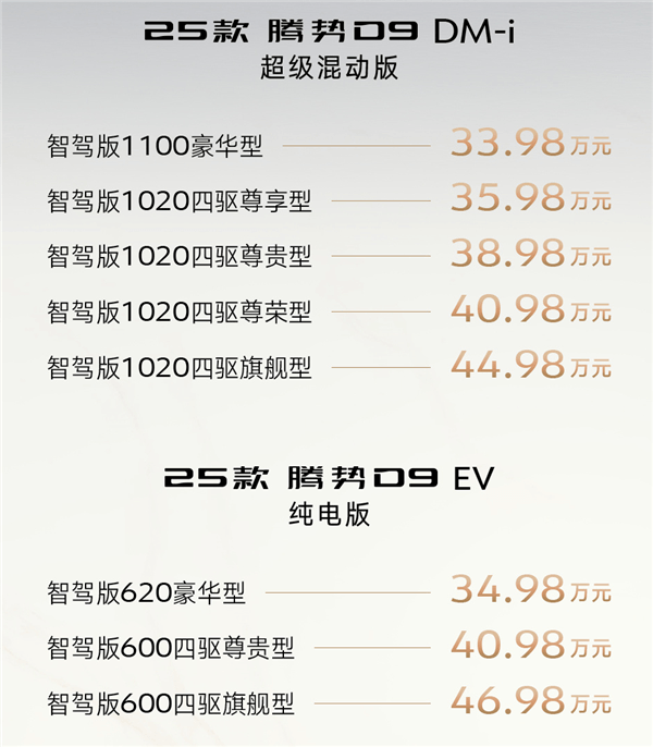 全系标配天神之眼！2025款腾势D9上市：33.98万元起