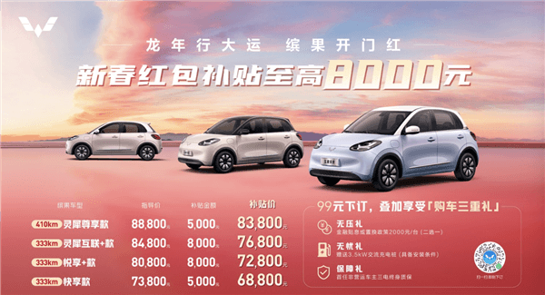 至高補(bǔ)貼8000元！五菱繽果推出限時(shí)購車政策：起售價(jià)6.88萬元