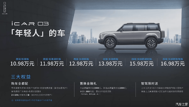 售价10.98万元起 奇瑞iCAR 03正式上市